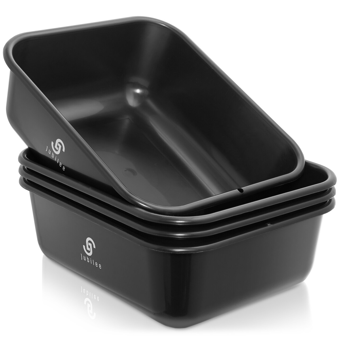 Jubilee 4-Pk Plastic Storage Bin, Black Bus Utility Tub - Heavy Duty Commercial Dishwashing Box for Restaurant Kitchen Organization and Storage